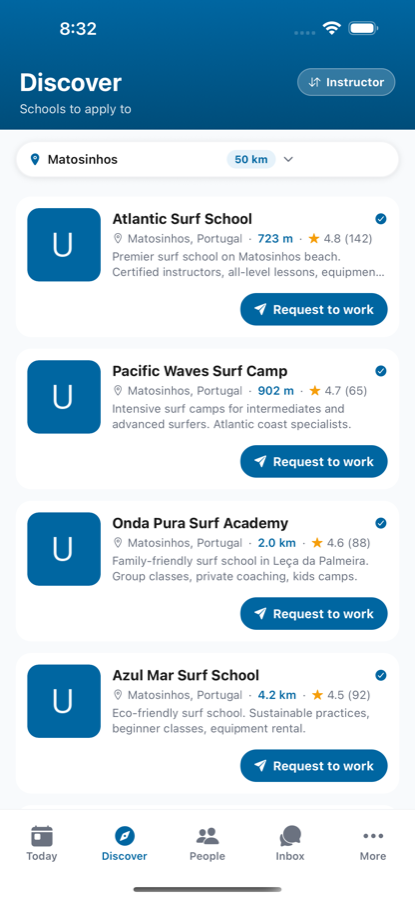Instructors discovering surf schools to apply to in the Swellea app